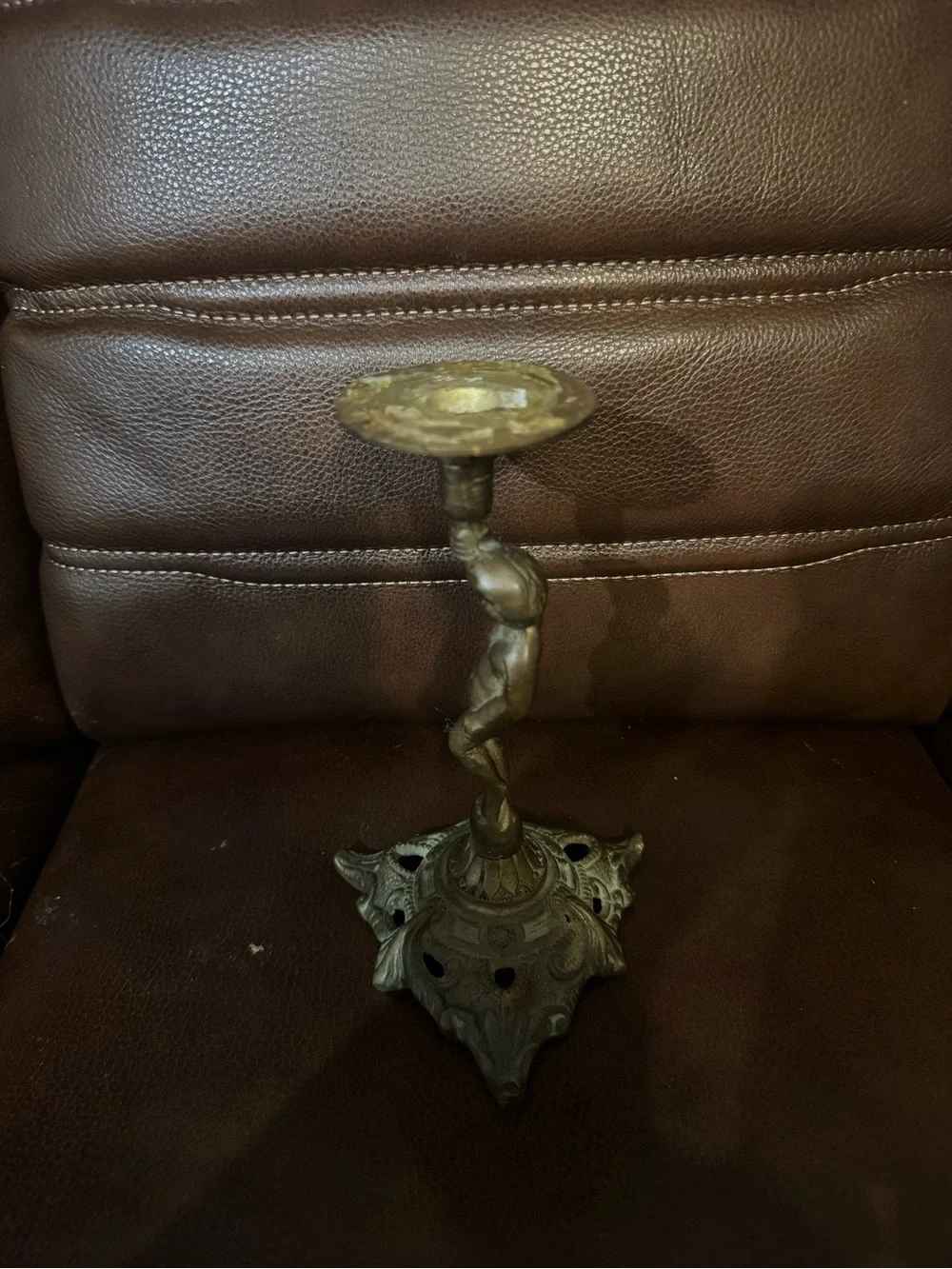 Antique-Style Bronze Cherub Candle Holder - Decorative Table Accent